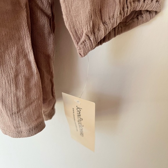 Ecru Gauzy Peasant Blouse Sheer Crochet Shoulders Long Sleeve Fall Casual - Picture 7 of 8